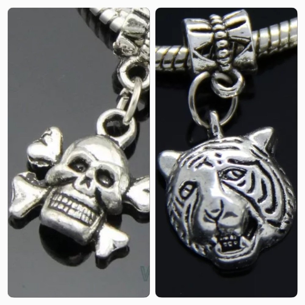 Silver Skull, Lion Head Dangle Charm